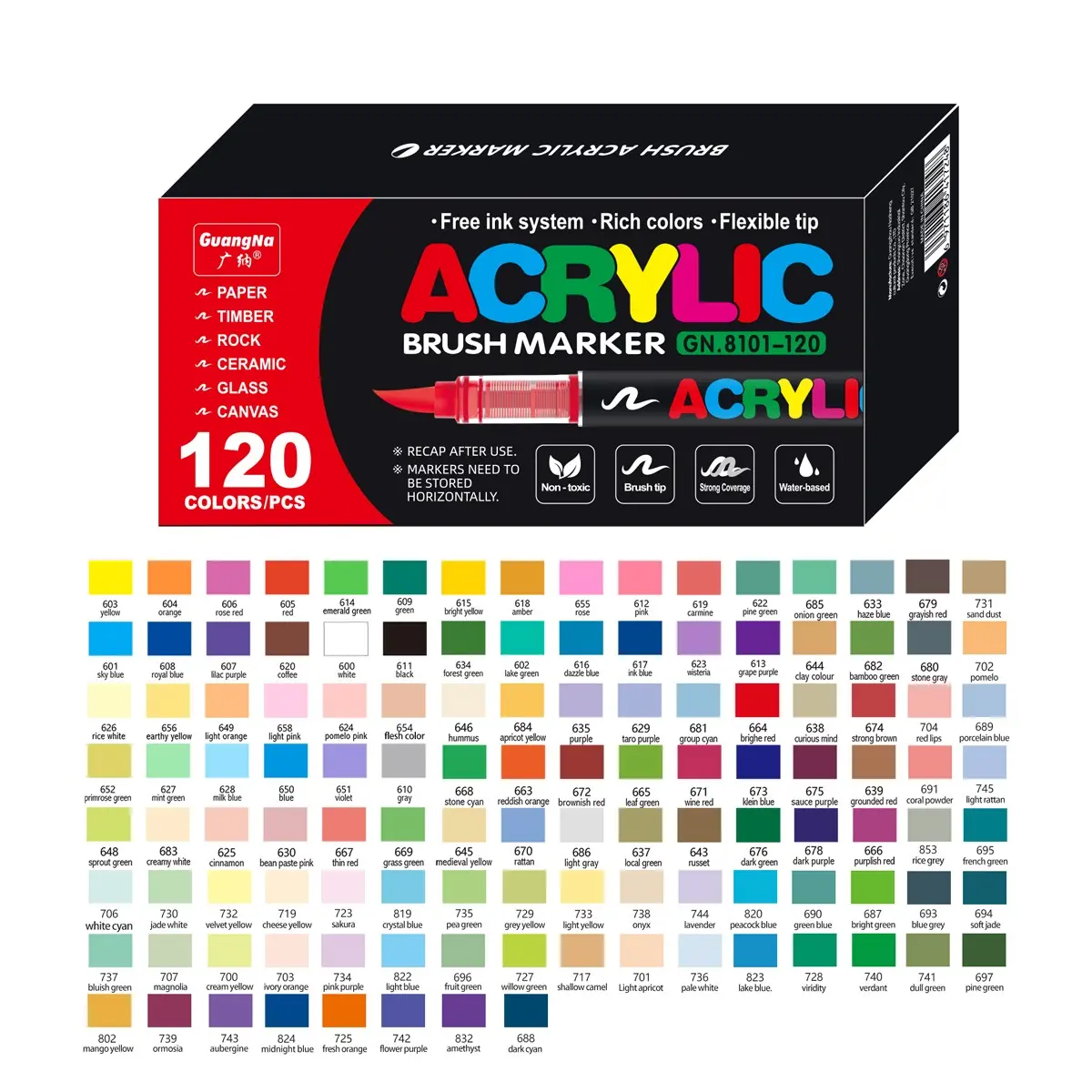 Guangna Acrylic Paint Marker Set, 120 Colors, Direct Liquid Ink Control, Professional Grade, Art Supplies, Ideal for Rock Painting, Canvas, Glass, Plastic, Fabric, Crafts