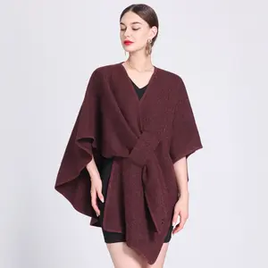 Autumn Winter New Fashion Shawl Cape Outerwear Plus Size Knitted Cardigan Loose Coat for Women Knitwear Womenswear Tops Knitting Basic Batwing