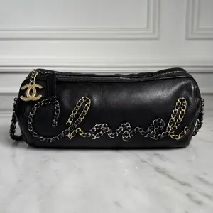 Pre-owned CHANEL Leather Crossbody Bags Black Cylinder Chain Bag