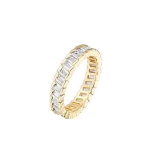 PAVOI 14K Gold Plated Cubic Zirconia Baguette Cut Eternity Bands for Women