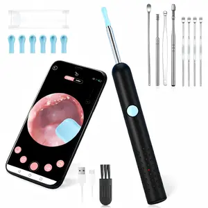 Salon-quality Bluetooth WiFi Visual Ear Wax Cleaner, 6 silicone heads, premium stainless steel set removal tool camera wide-angle ear cleaner with earwax