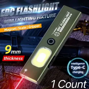 Wild Bright 1-piece multi-functional pocket EDC flashlight, rechargeable magnetic working flashlight, flat handheld flashlight, 365nm purple light clip-on flashlight, 6 modes, red and blue strobe, suitable for daily carry and travel