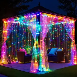 Ip65 Waterproof LED Curtain Lights, 8 Modes USB Powered Holiday String Lights, Wall Mount Outdoor Decor for Garden Patio Wedding Christmas