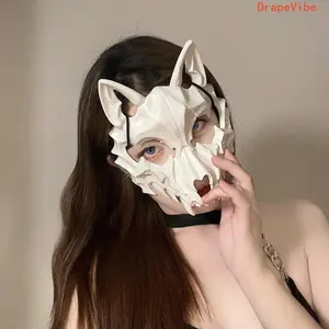 Halloween Half-Face Demon Cosplay Mask - Japanese Tengu, Werewolf, Vintage Oni Fox Warrior Mask Designs - Lightweight Costume Prop for Parties, Themed Events (Sports & Outdoor Fan Shop Gaming Accessory), Mask Design, Party