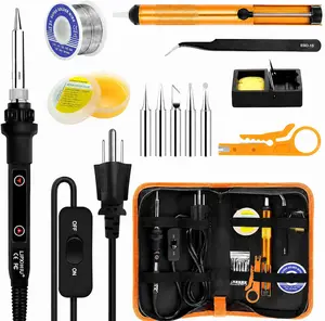 【FathersDayGift】BEIZKNA Soldering Iron Kit 80W LCD Adjustable Temperature 180-520℃ Solder Kit Electronics 13 in 1 Welding Tools with ON/OFF Switch, Solder Wire, Flux, 5 Soldering Tips, Desoldering Pump, Stand, Tweezers Repair tools