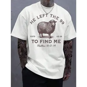 Manfinity Dauomo 99 T-Shirts Jesus Left, The Lord Is My Shepherd T-Shirt, Christian T-Shirt, He Left 99 To Save Me T-Shirt, Men T-Shirt