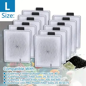 L size-2/10PCS/Set Large Filter Cartridges Replacement For Aqueon QuietFlow Filter LED PRO Size 20, 30, 50, 75/Power Filter Size 20, 30, 50, 55/75, E Internal Size 40 And Canister Filter