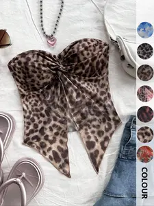 Women's Leopard Print Twist Backless Tube Top, Casual Sleeveless Strapless Top for Summer, Fashion Women's Top for Beach Holiday Vacation, Womenswear, Casual Sleeveless Tank