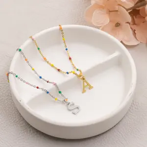 Seed bead colorful necklace with initial, little girl necklace, gift for her, custom letter necklace, childrens necklace, Christmas gift