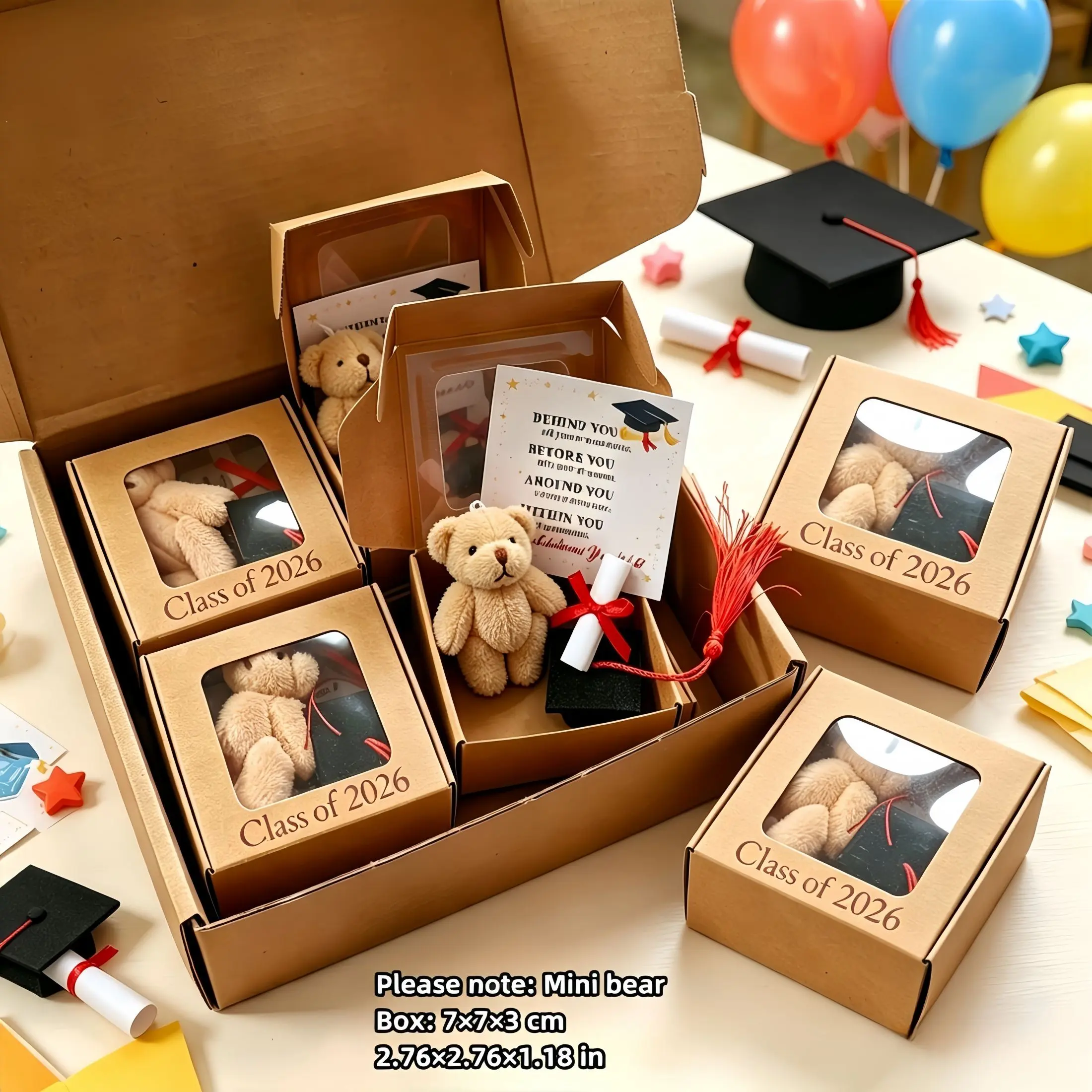4/8pcs Mini Graduation Bear Gift Box, Class of 2026 Tiny Teddy Bear with Cap & Diploma, Graduation Keepsake for Graduates, Graduation Favor Box, Graduation Gifts, 2.76x2.76x1.18 in