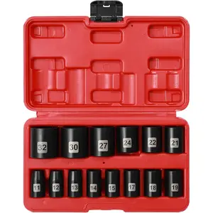 1/2" Drive Shallow Metric Socket Set, CR-V, 6 Point, 14 count, 11mm to 32mm