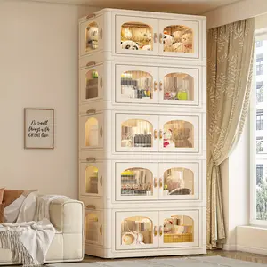 125 Gallon Storage Box with Lid Large Stackable Storage Box with Wheels and Door Storage Container Box for Closet Organizing and Storage Plastic Drawer Storage for Bedroom Office Kitchen School Storage Box