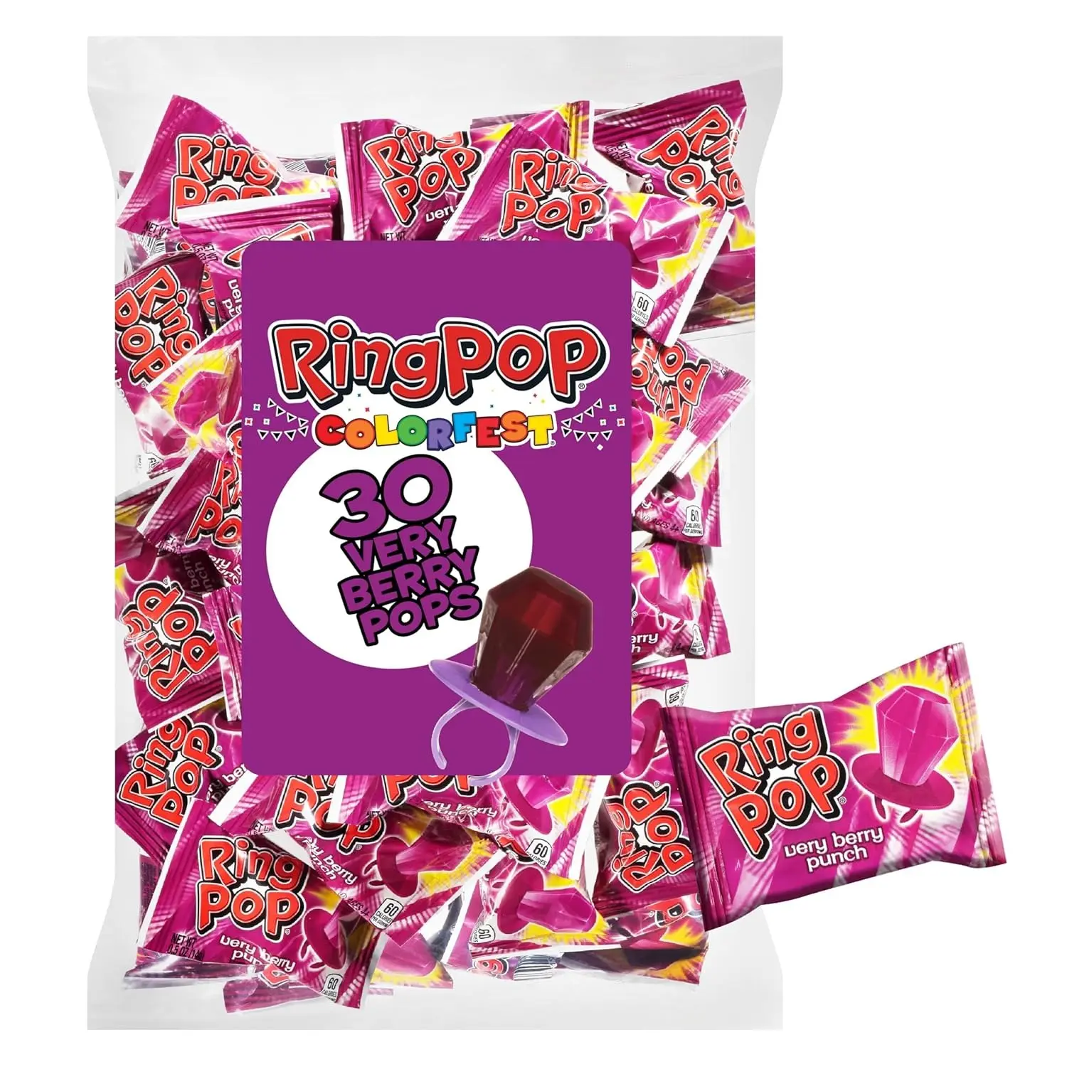 Ring Pop Purple Candy Lollipops, 30Ct Bulk Individually Wrapped in Very Berry Punch Flavor, Full Size, Fun Hard Candy For Birthday, Party Favors, Bachelorette Parties & Kids Gifts