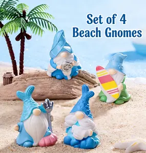 Set of 4 Mini Resin Beach Gnomes Cute Car Accessories, Funny Car Rear View Mirror Hanging Charms & Dashboard Decorations, Adorable Auto Interior Ornaments, Summer Coastal Gnome Figurines, Whimsical Car Decor for Women, Trendy Car Interior Accessories