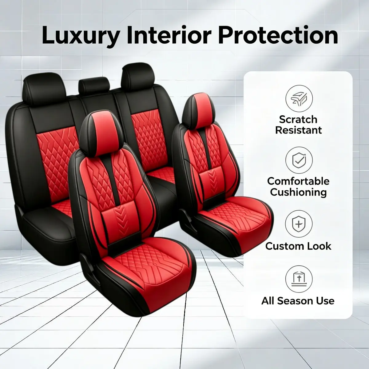 For Chevrolet Equinox Car SUV 5 Seat Covers Full Set with Storage Bag, PU Leather Front Rear Protector Cushion Protector Pad Mat, Breathable Non-Slip Waterproof 4 Seasons, 40/60 60/40 50/50 40/20/40 Split Rear Benches, Cars Accessories, Full Surround