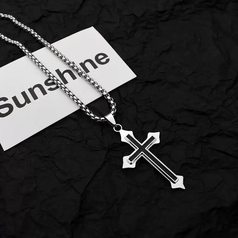 Cross Pendant Necklace for Men Boys Golden Plated Silver Color Simple Twisted Chain Fashionable Jewelry Beach Party Gift