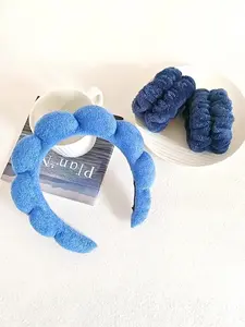 3pcs/set Women's Cute Fashion Fluffy Hair Hoop & Wristbands with Moisture Absorption Function, Casual Trendy Hair Accessories Set with Ruched Design For Women & Girls