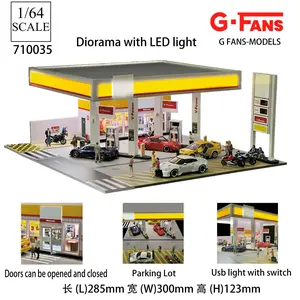 1:64 G-FANS Diorama Car Garage Model LED Lighting City Car Parking Lots Model Background Display Scene Model Set Collection Gift