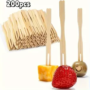 100 Pack 3.5 Inch Disposable Mini Bamboo Appetizer Forks Party Food Picks Wooden Cocktail Forks for Appetizers Fruits Snacks Desserts