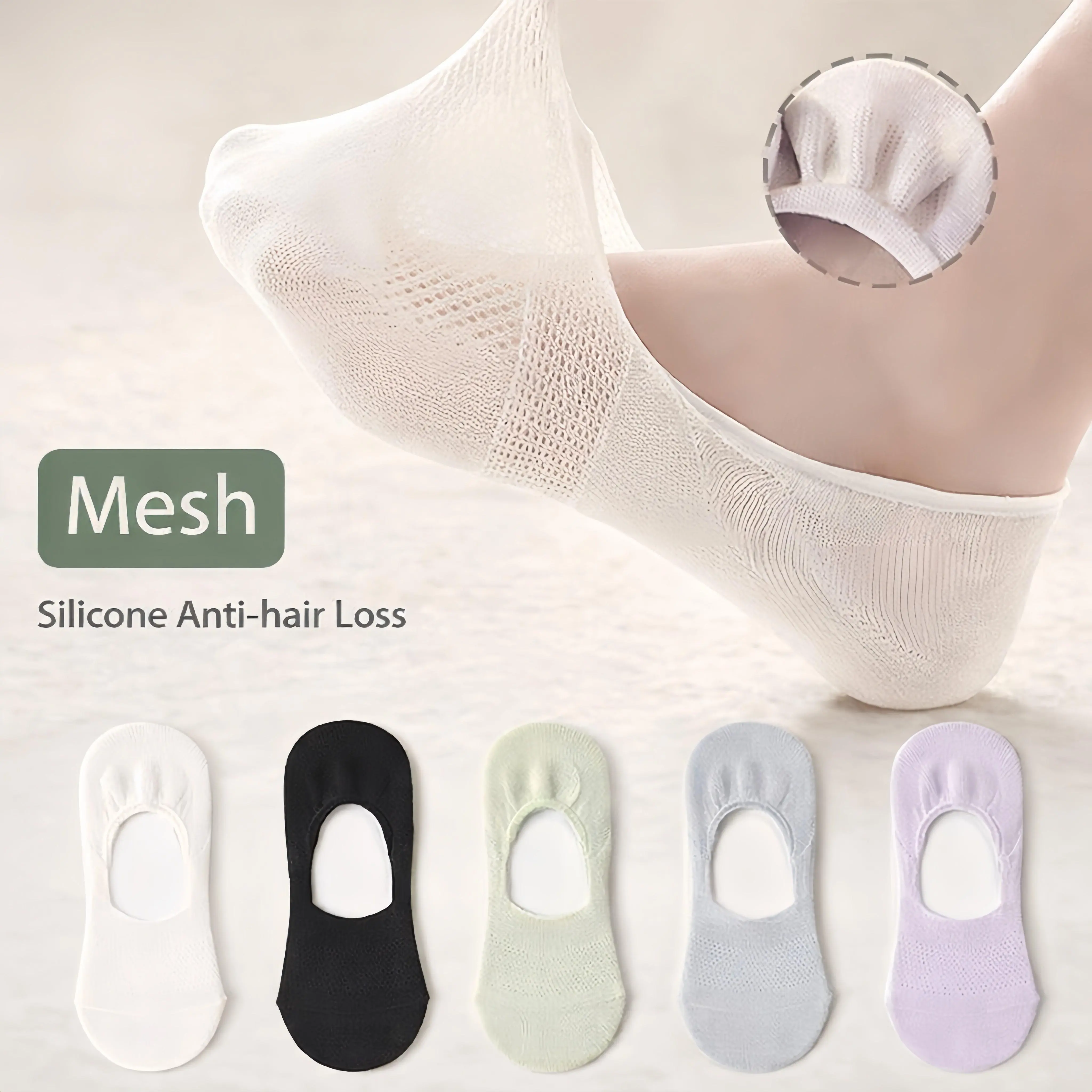 5/10 Pairs PackWomen's  Viral No Show Socks - Elegant, Minimalist Invisible Liner Socks with Silicone Heel Grip, Breathable Mesh, Ultra-Thin Comfort Fit, Ideal for Sneakers, Flats, Summer Everyday Essentials