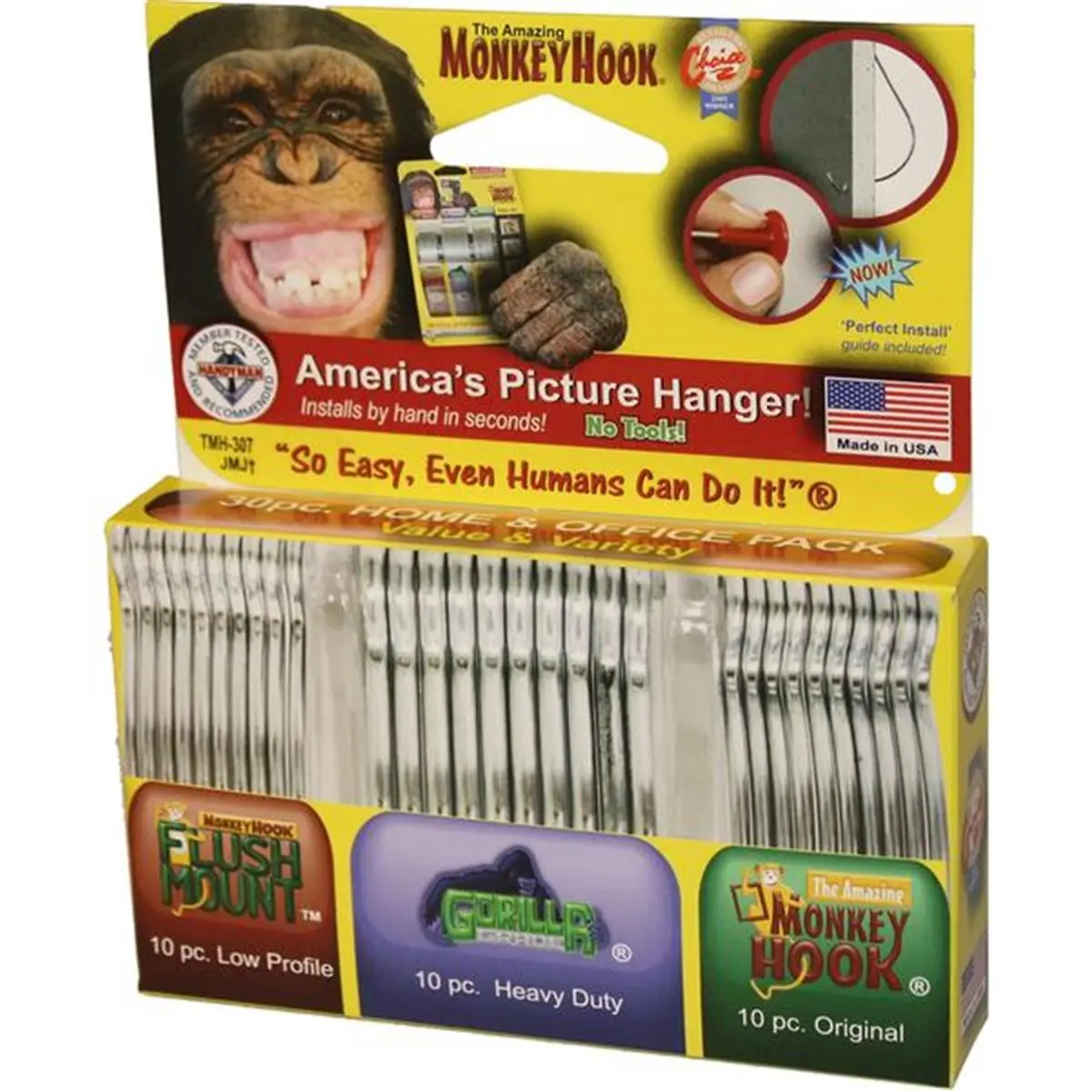 212 MAIN Galvanized Carbon Steel Monkey Hooks (30-Pack Assortment) for Wall Hanging, Includes Flush-Mount Hanging Mount & Gorilla-Grade Hooks, 40 lbs Capacity for Sailing Water Sports Installation, Decor, Room Decor, Hangable, Wall Mount