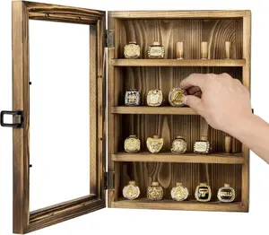 Brown Wood Championship Ring Holder - 20-Peg Display Case for Fraternity and Class Rings