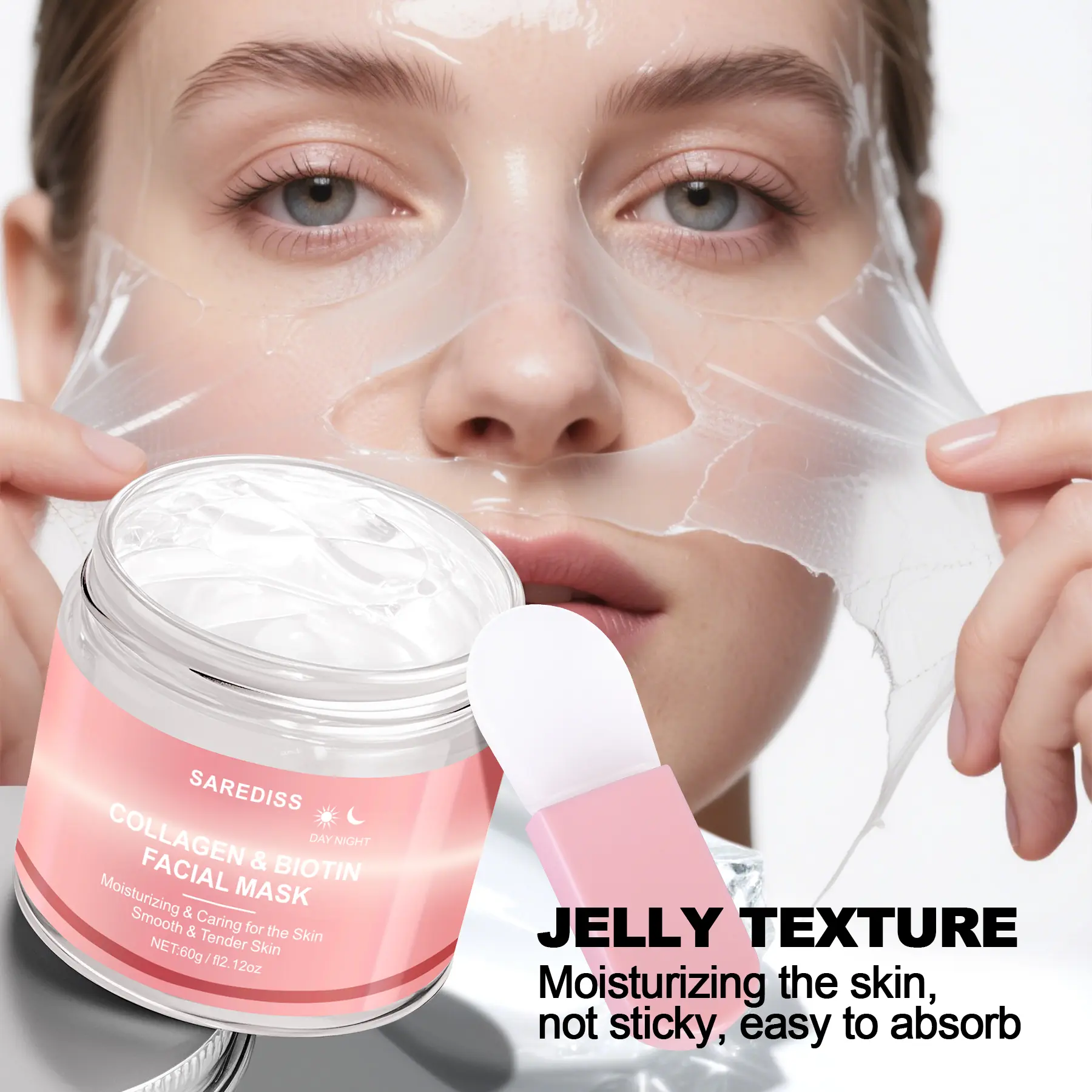 Collagen, Biotin & Aloe Vera Peel-off Facial Mask, Collagen Night Mask, Deep Moisturizing Hydrating Facial Mask, Lifting and Firming Face Mask, Facial Skin Care Product for Women & Men, Moisturizer, Beauty Products