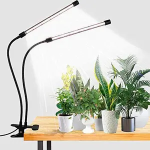 Adjustable Dual-Head Clip-On LED Grow Light with Gooseneck Design, Full Spectrum,3 Modes,  9 Levels, Consistent Lighting Schedule Timer, USB Power for Seedlings,Succulents