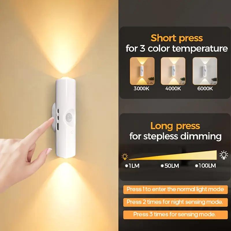 【3Pcs Wall-Mounted Cat Eye Sensor LED Light】3-Color USB Charging Light, Motion Sensor Auto On/Off, Night Light for Bedroom, Stairs, Hallways, Living Rooms, Easy Installation - Modern Design, Suitable for Kitchens, Wardrobes, And Bedside Areas