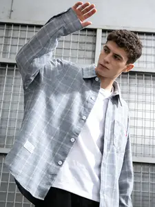 Men's Loose Stylish Plaid Checked Shirt, Casual Button Long Sleeve, Spring & Fall Layered Look, Durable Fitted Top, Comfortable Wear