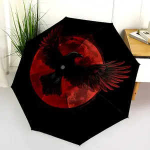 1 PC Automatic Folding Umbrella - Crow Blood Moon Symbolism Pattern, Portable & Foldable Design with 8 Ribs, Merry Christmas Pattern,Casual Outdoor Accessory Halloween and Christmas Birthday Gifts. E0017