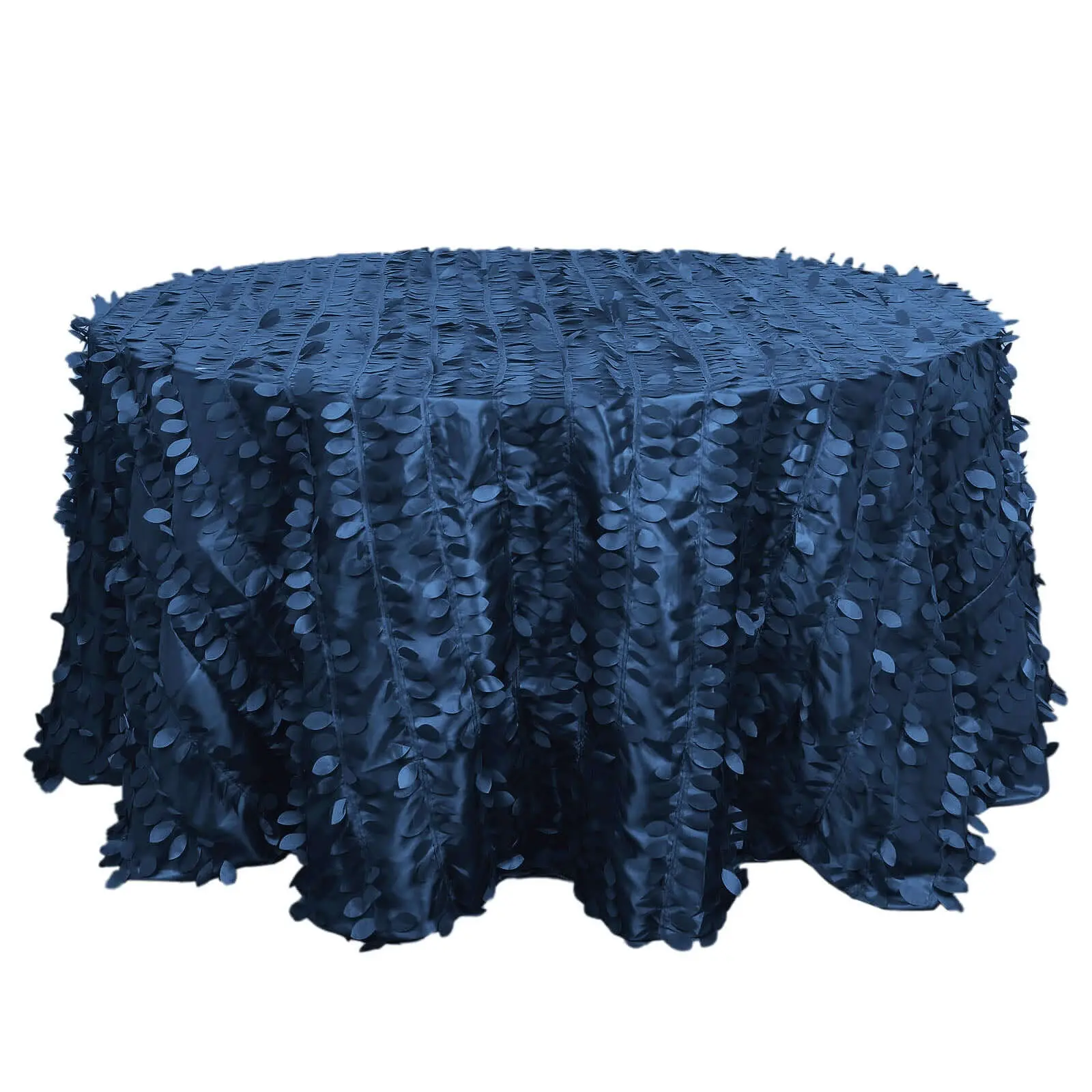 Navy Blue 132" Round Taffeta Tablecloth - 3D Leaf Petal Seamless Design for Wedding, Banquet, Party Events & Decorations, Wedding Tablecloth, Banquet Tablecloth