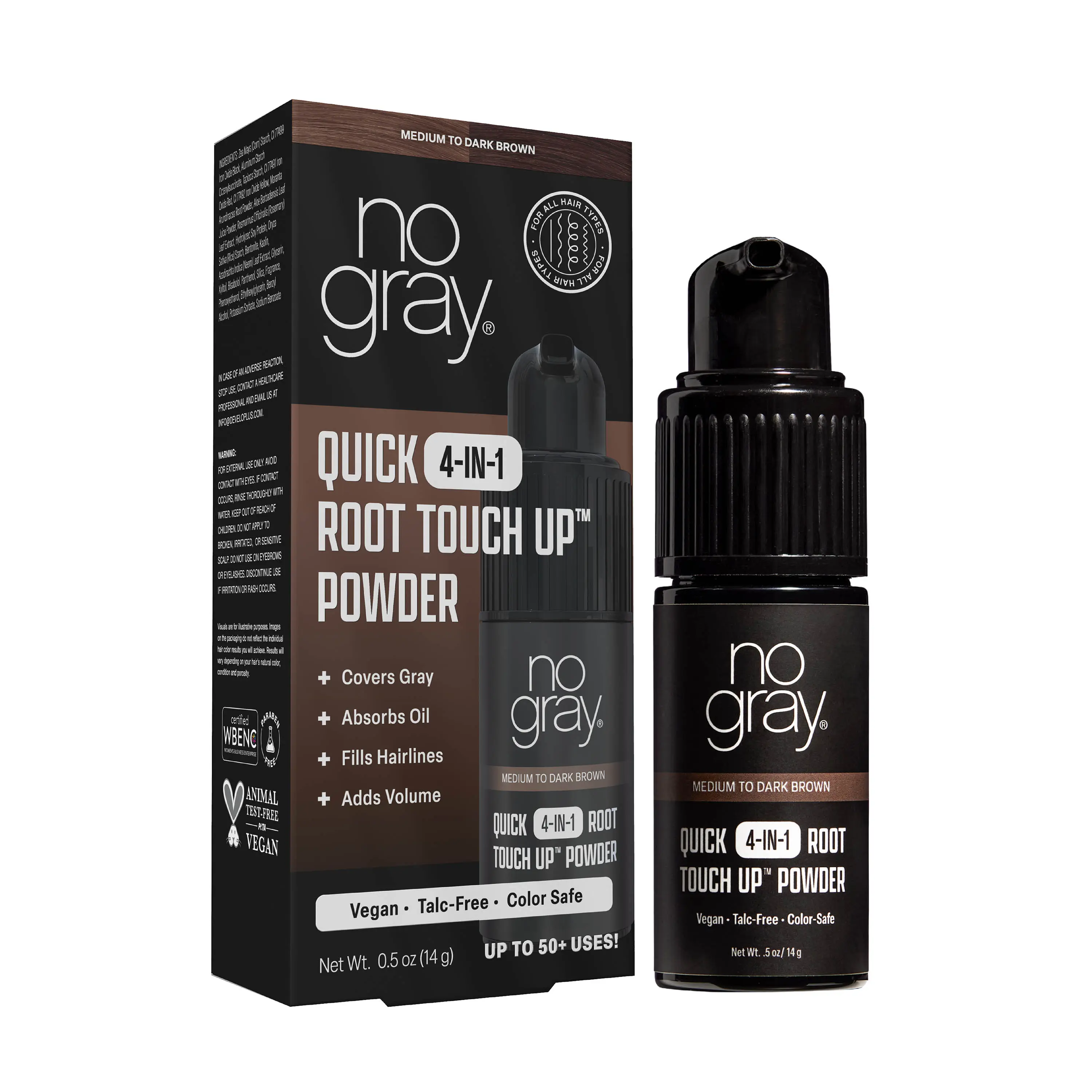 No Gray Quick 4-in-1 Root Touch-Up Dry Shampoo Powder – Instant Gray Coverage, Hair Volume & Oil Absorbing Powder