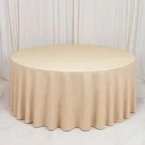Scuba Tablecloth 120" Round Beige Accordion Pleated – Wrinkle Free & Stain Resistant Textured Table Linen
