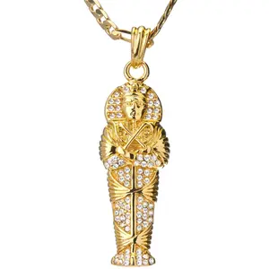 Egyptian Pharaoh Pendant with 24" 5mm Figaro Chain Necklace 14K Gold Plated 50mm x 20mm Ancient Egypt Inspired Jewelry