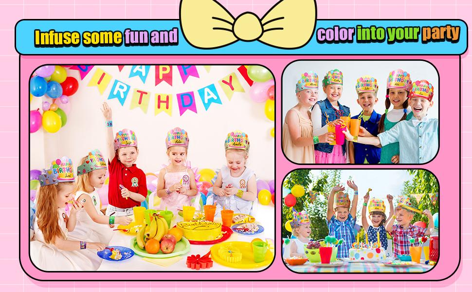 36 Sets Classroom Birthday Party Favors, Back to School Class Paper Birthday Crowns with Adjustable Elastic Band Badge Stickers Slap Bracelets, Birthday Hats Party Supplies Decor Birthday Gifts from Teacher for Kindergarten Preschool Elementary Student