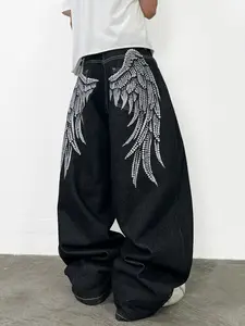 Men's Loose-Fit Jeans, Y2K American Street Style, Trendy Print Design, Casual Long Pants, All Seasons Fashion