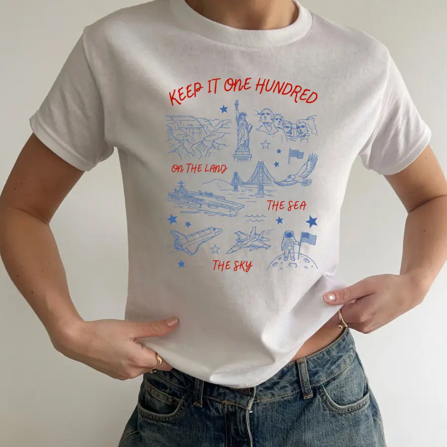 Keep it 100 Baby Tee, 4th of July Baby Tee, 250th Tee ver2