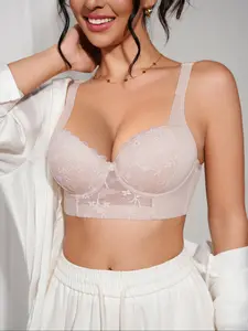 Women's Solid Color Push Up Bra, Fashion Comfortable Breathable Lace Bra, Women's Lingerie for All Seasons