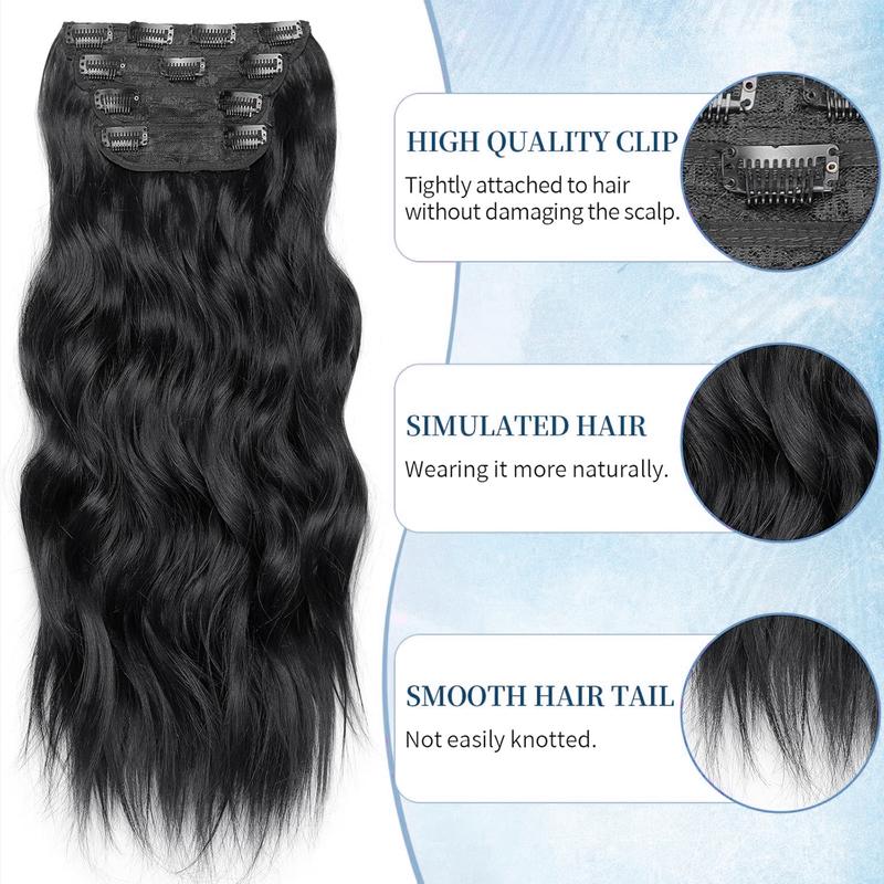 [Iridescent] Clip in Hair Extensions 24/20 Inch 4 PCS Synthetic Natural & Soft Hair & Blends Well Hair Extensions Long Wavy Hairpieces