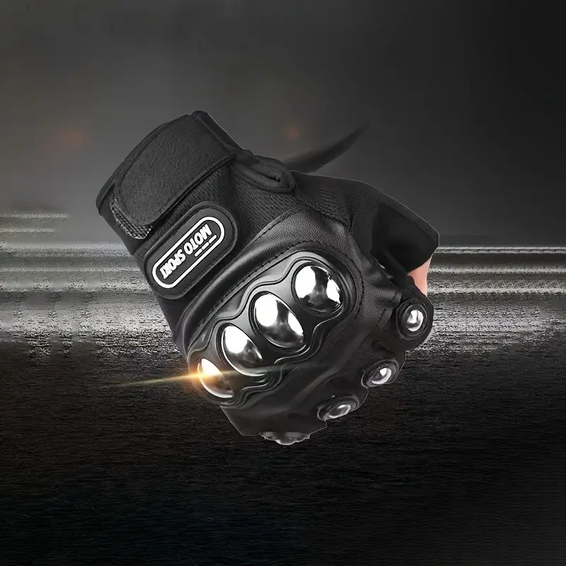 Half-Finger Motorcycle Gloves with Reinforced Metal Knuckle Protection | Stay Safe & Secure On Every Ride! Anti-Slip Honeycomb Palm, Breathable Mesh, Adjustable Wrist for Road & Urban Commutes, Motorcycle Protective Gear