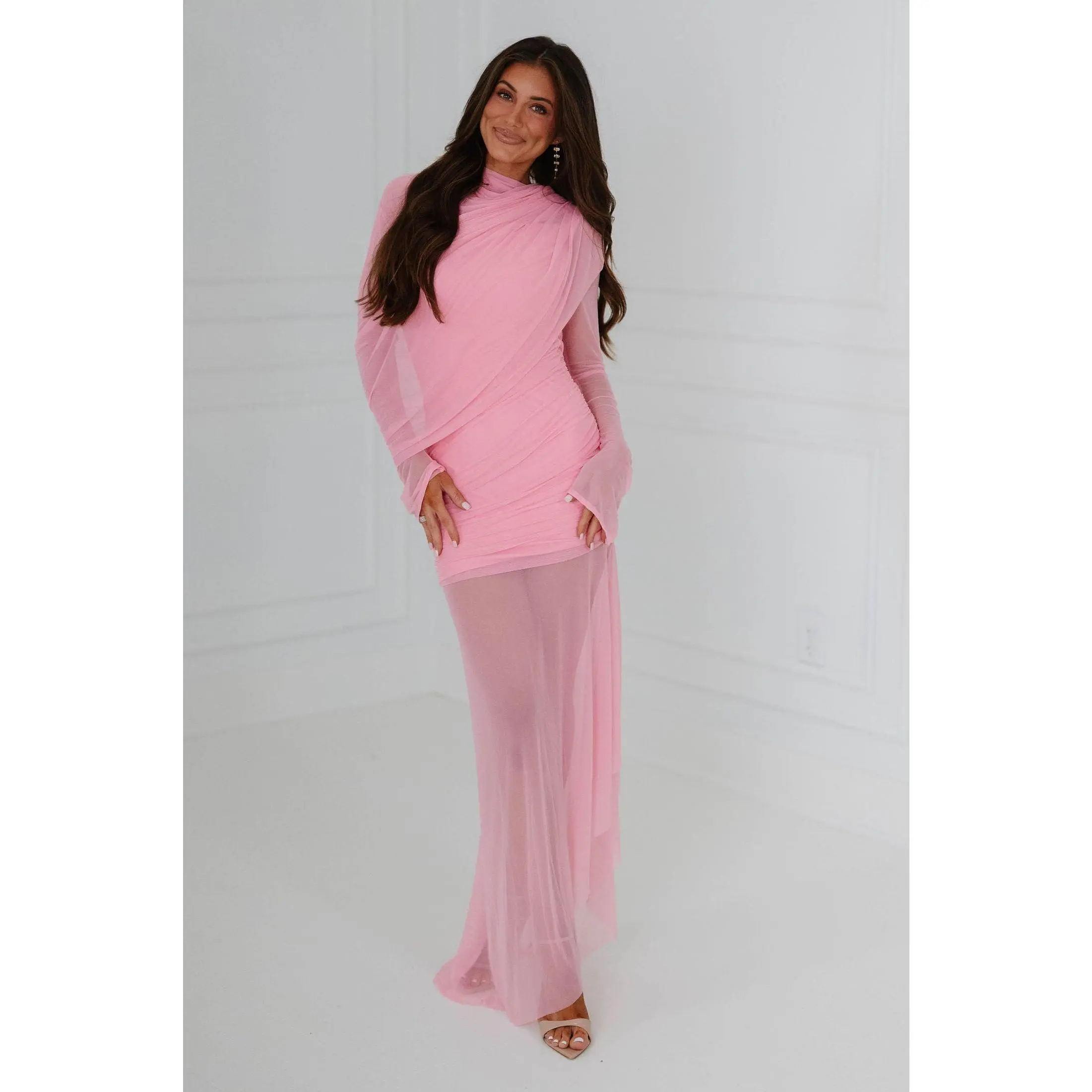Sofie Ruched Maxi Dress-Pink
