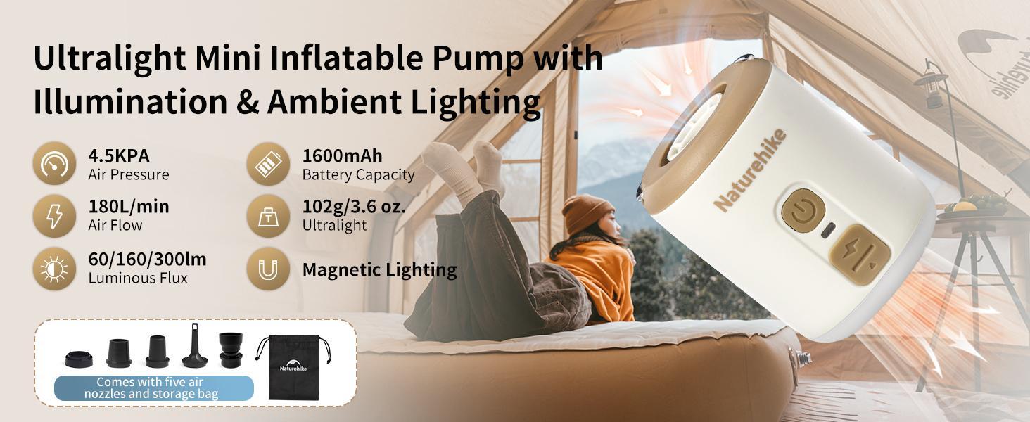 Naturehike Ultralight Mini Air Pump with Camping Light, Portable, Type-C Rechargeable for Air Mattresses & Inflatable Toys FathersDayGift Naturehike Ultralight Mini Air Pump with Camping Light, Portable, Type-C Rechargeable for Air Mattresses & Inflatable Toys FathersDayGift