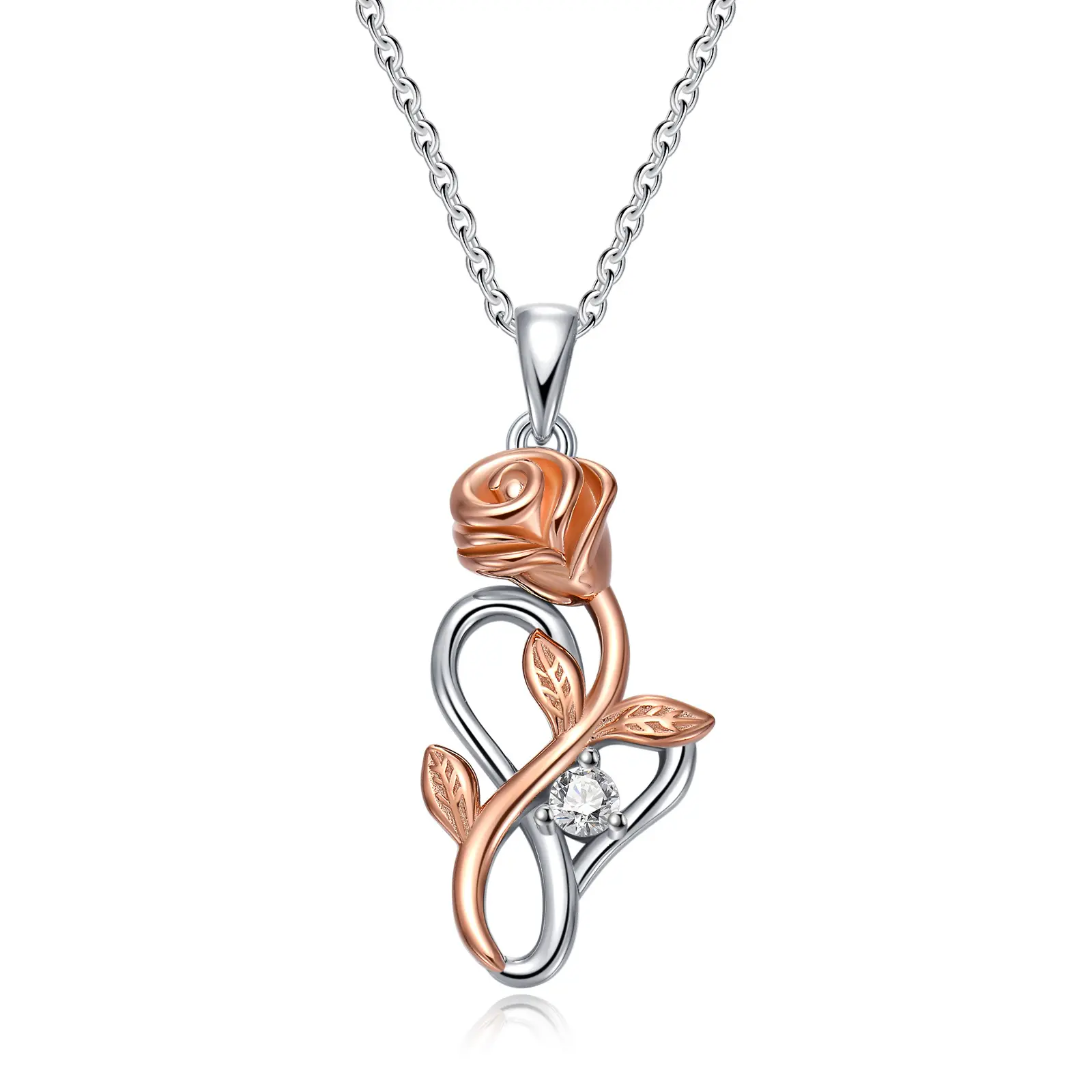 Rose Necklace for Women 925 Sterling Silver Rose Flower Heart Pendant Necklace Rose Jewelry Gifts