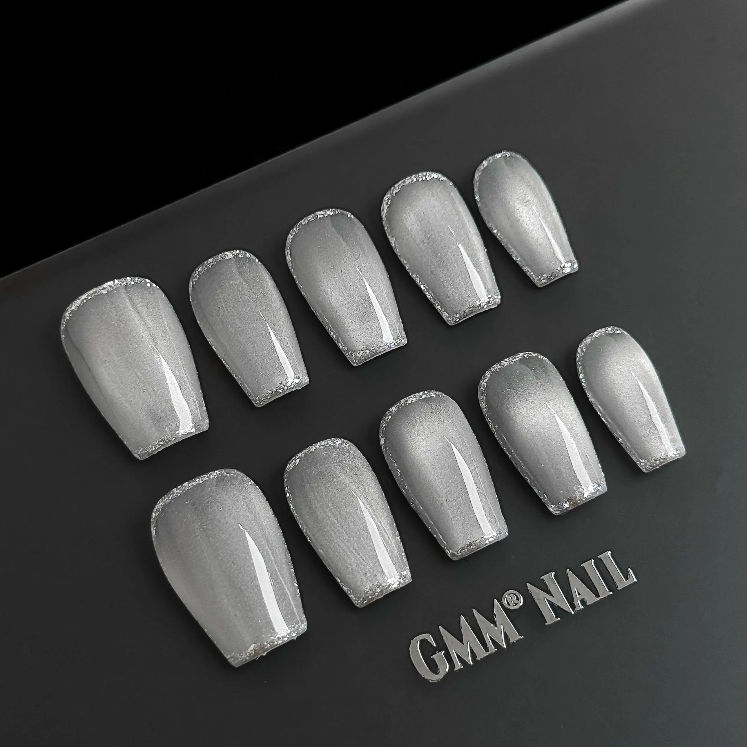 GMM Nail French Muse Handcrafted Nails - Silver Whisper Minimalist Modern French Manicure with Subtle Shine, Beauty Products for Party & Formal Events, Refined French Aesthetic