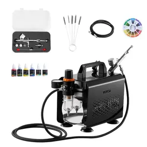 VEVOR Airbrush Kit, 1/6 HP, Air Brush Kit with Air Compressor, 1 Dual - Action Professional Airbrush with 3 Tips, Hose, Acrylic Paint, Brush, Low Noise, for Cake Decorating, Model Painting, Nail ArtVEVOR Super Brand Day