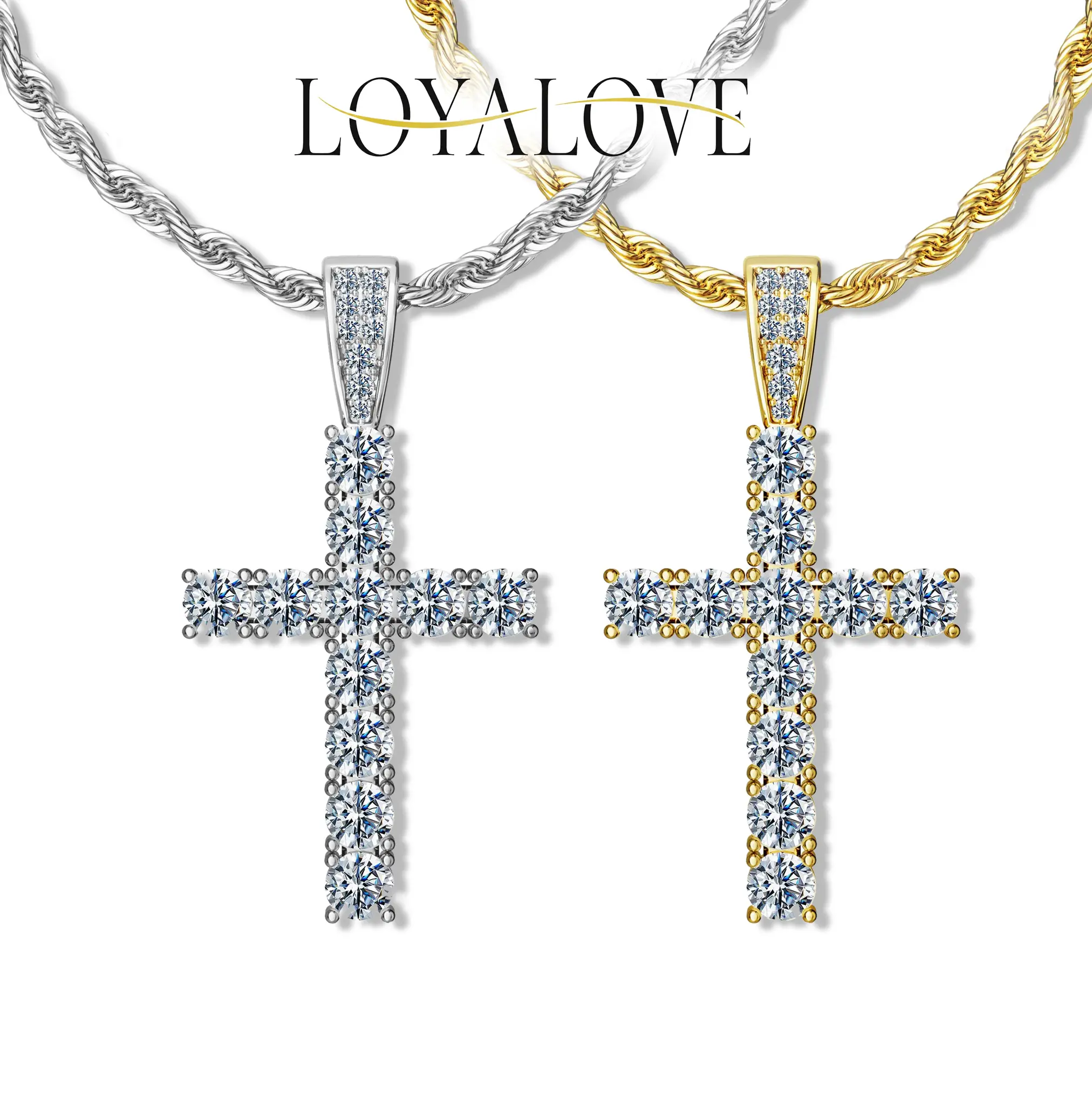 Loyalove Unisex Moissan Diamonds Classic Cross Pendant Necklace Gift For Faithful Christian