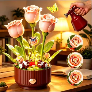Magical Blooming Rose Building Set with Electric Moving Petals Interactive Sound LED Light Unique Valentine's Day Mother's Day Birthday Gift for Mom Grandma & Wife Kids with Magic Spray Bottle and Dual Motion Modes Diy Model Kit, Child Toy, 334PCS
