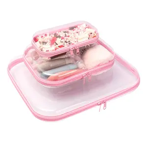 Transparent storage bag, transparent hard zipper, PVC plastic transparent storage bag, portable storage for girls, various things, travel, makeup tools, jewelry boxes, toy storage bag, high transparency Home Organizers Organizer Pouch Pink
