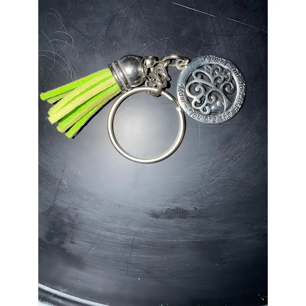 Handmade Dreamy Dear Key Chain Silver Metal with Green Tassel